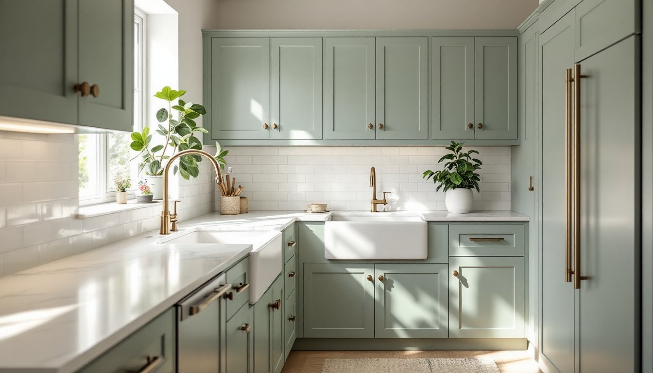 modern sage green kitchen cabinets