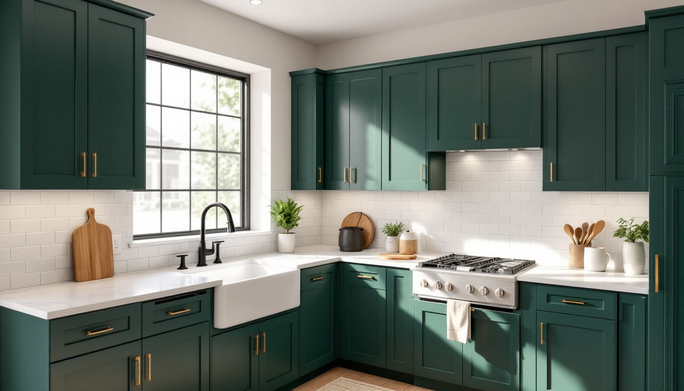 modern dark green kitchen cabinets