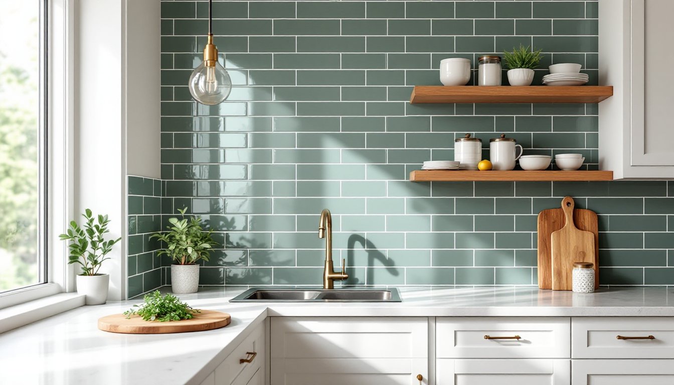 green backsplash kitchen