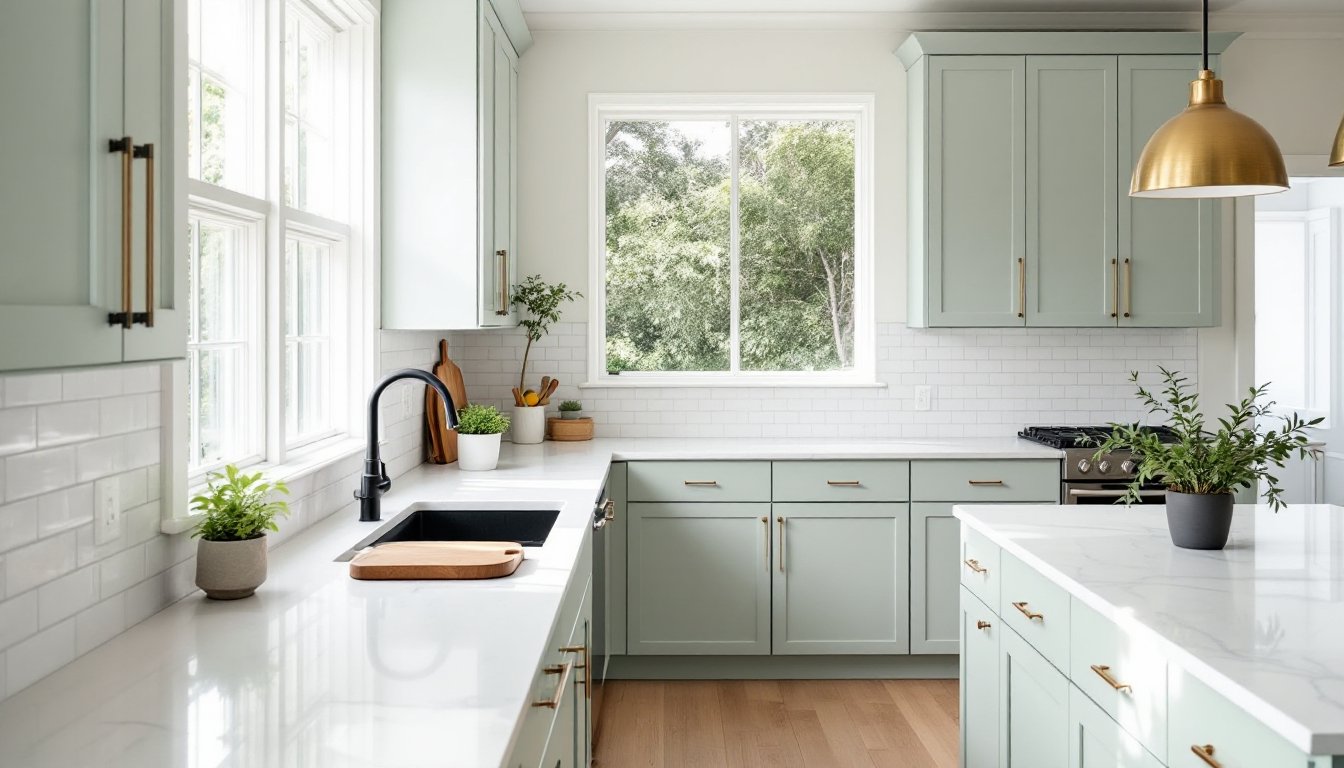 light sage green kitchen cabinets