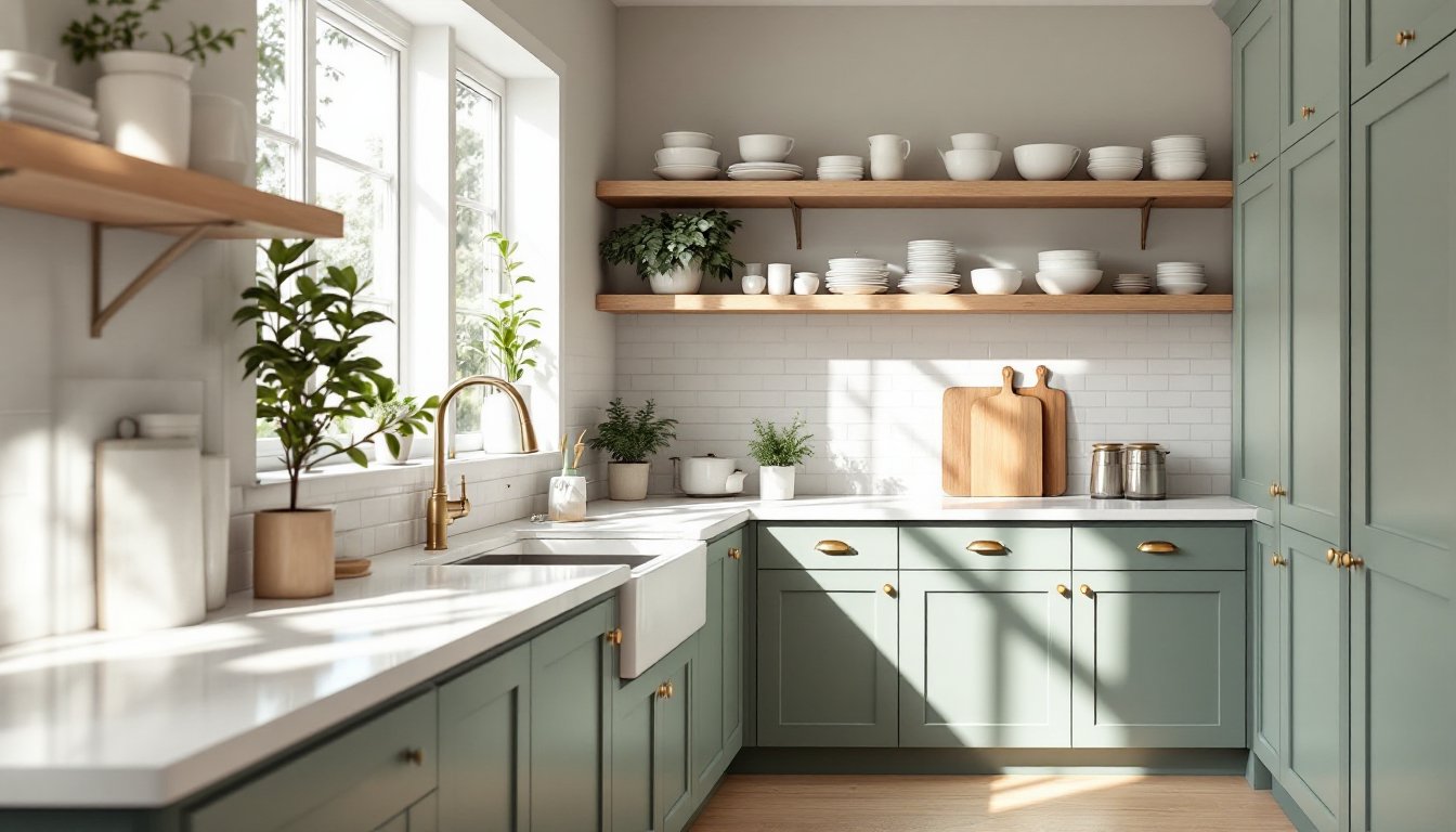 kitchen with green cabinets